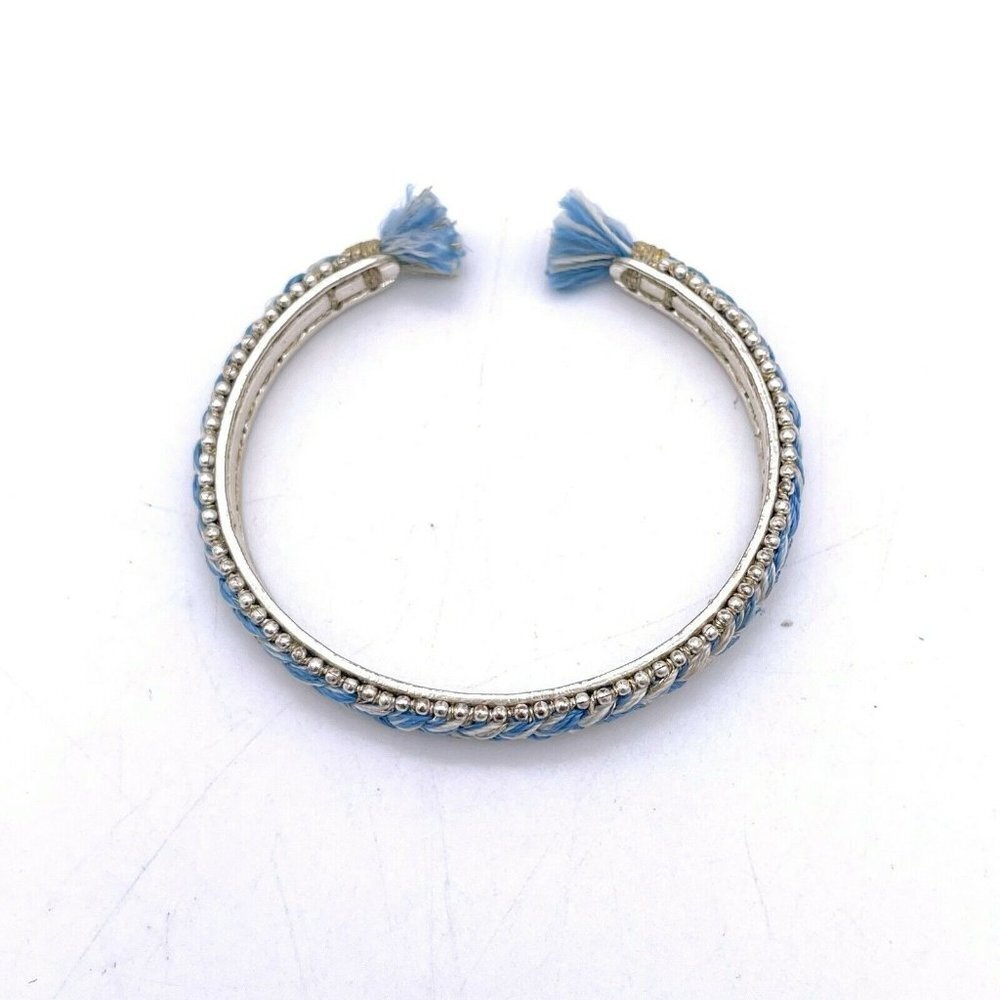 Stella & Dot Women's Braided Cuff Bracelet Tasseled Blue / Silver - Picture 2 of 3